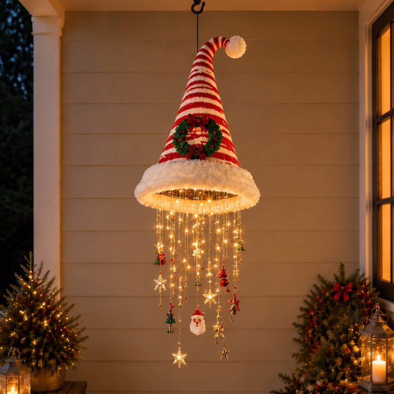 🎅 Merry hats Lighted Santa Hat Hanging Chandelier 🎄 | 5 Styles Warm White LED String Lights