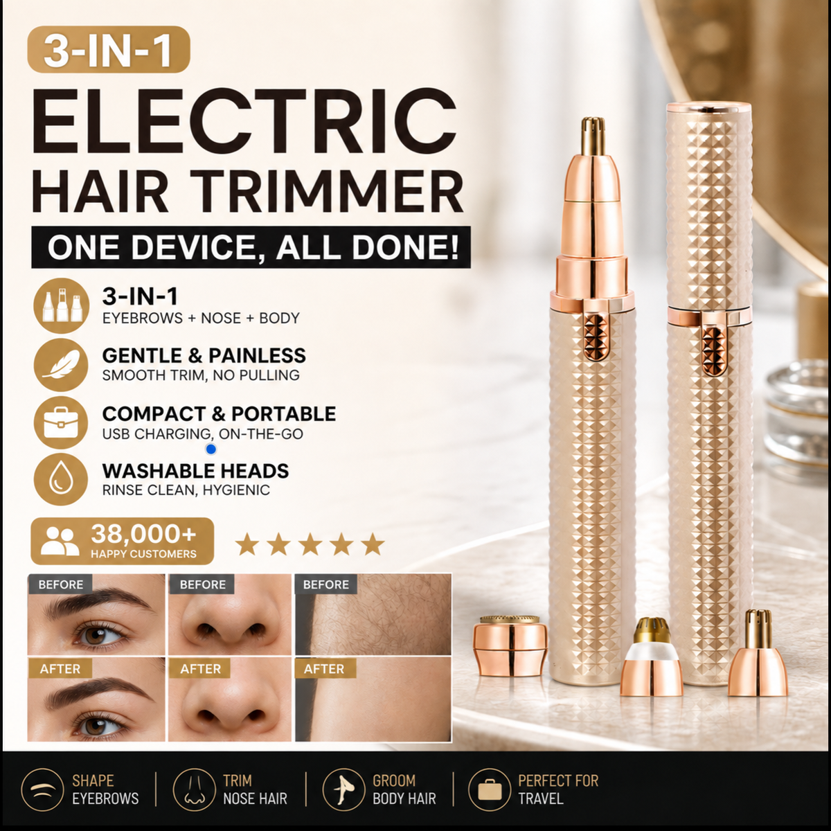 ⏳🔥LIMITED-TIME 50% OFF! ⏰Portable Electric Eyebrow Trimmer – Interchangeable Heads 🪒