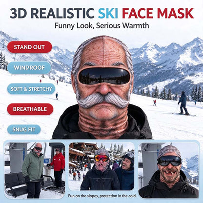 Realistic Face Balaclava – Funny Ski & Snowboard Mask for Cold Weather Adventures, Unisex Adult One Size (21-24") ⛷️