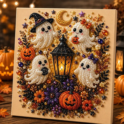 👻 Ghost Pearl Art DIY Kit – 3D Halloween Diamond Painting Craft, Sparkling Resin Pearl Mosaic Wall Decor
