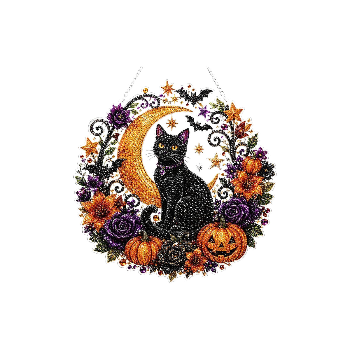 🎃Halloween Black Cat Moon Diamond Art Hanging Ornament Kit