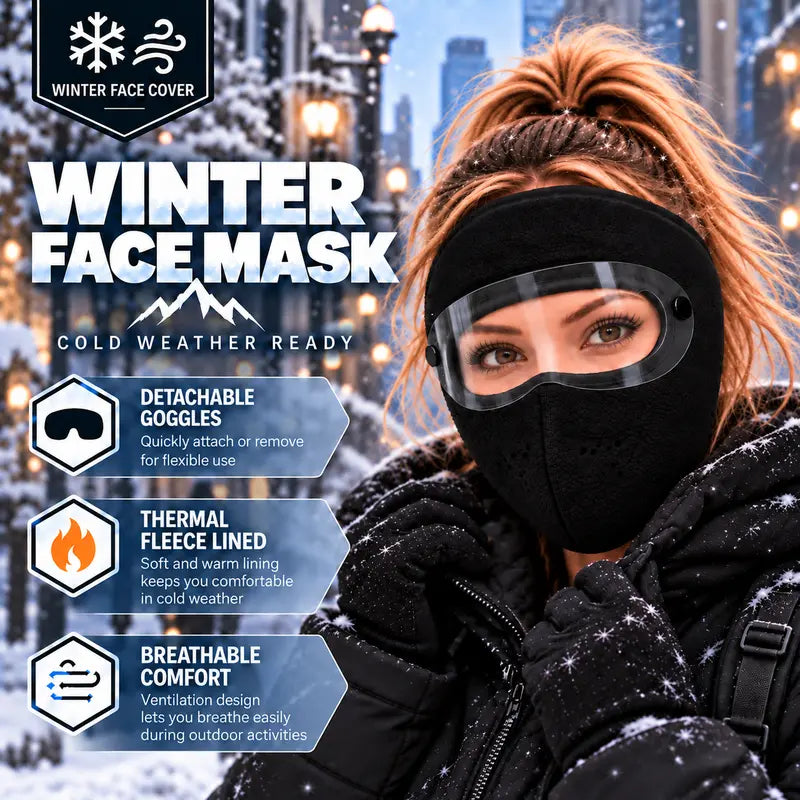 ❄️ Stay Warm All Winter – 2-in-1 Fleece Face Mask with Detachable Goggles