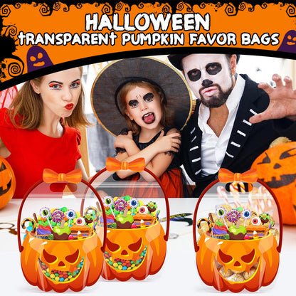 👻🔥🎃Halloween Transparent Pumpkin Favor Bags✨Perfect for Party, Trick-or-Treat, Classroom Gifts