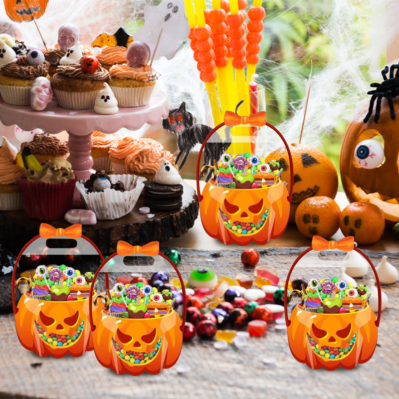 👻🔥🎃Halloween Transparent Pumpkin Favor Bags✨Perfect for Party, Trick-or-Treat, Classroom Gifts